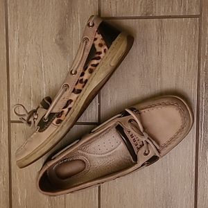 Sperry Top Sider Women tan leopard cheeta size 7